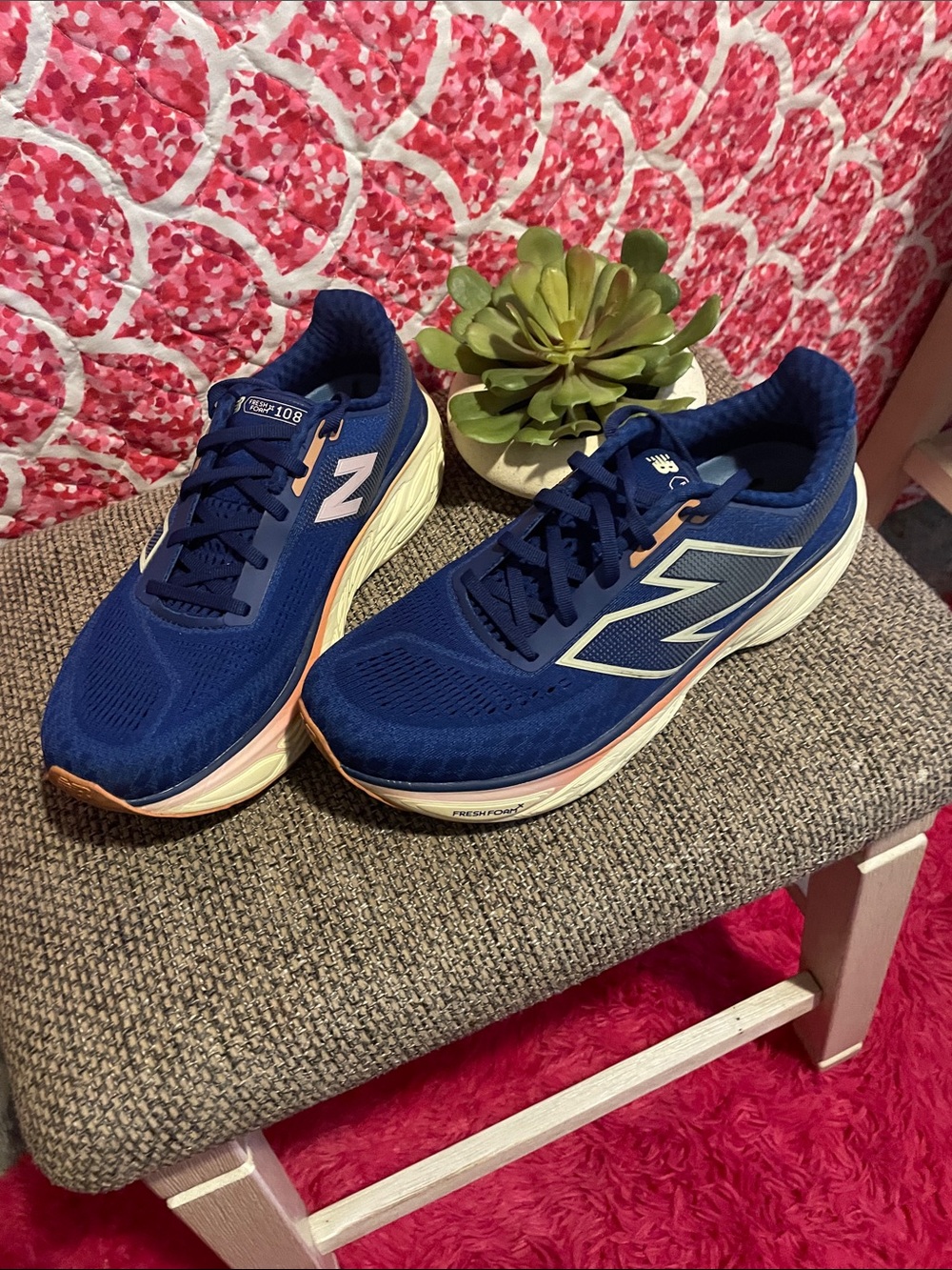 New Balance Women’s Athletic Running Shoes - Navy with Peach Accents